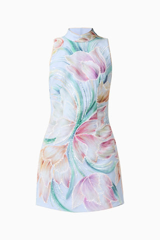 Elliatt Priselle High Neck Mini Dress in Blue Floral