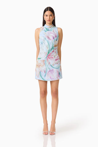 Elliatt Priselle High Neck Mini Dress in Blue Floral
