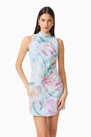 Elliatt Priselle High Neck Mini Dress in Blue Floral