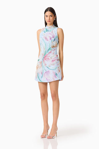 Elliatt Priselle High Neck Mini Dress in Blue Floral