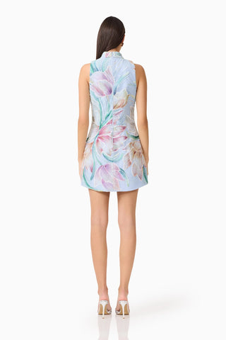 Elliatt Priselle High Neck Mini Dress in Blue Floral