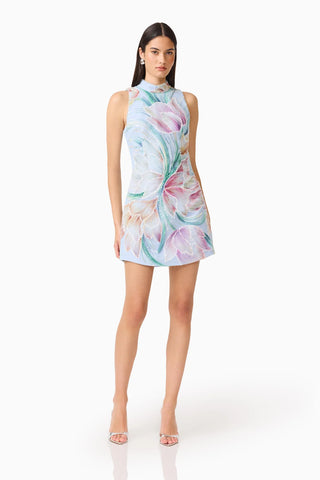 Elliatt Priselle High Neck Mini Dress in Blue Floral