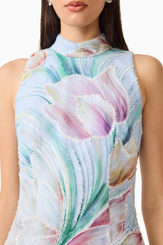 Elliatt Priselle High Neck Mini Dress in Blue Floral