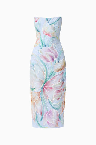 Elliatt Priselle Strapless Midi Dress in Blue Floral