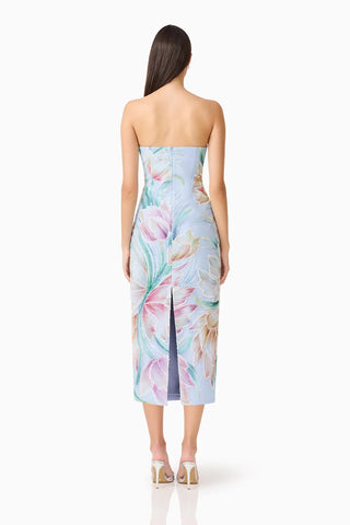 Elliatt Priselle Strapless Midi Dress in Blue Floral