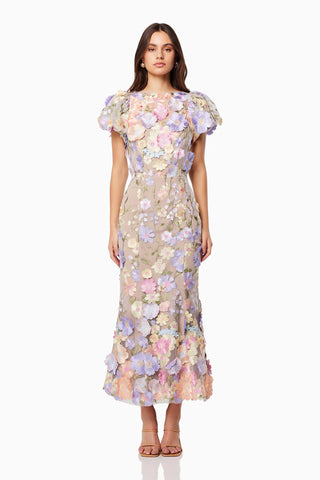 armani maxi dress elliatt Armani Tiered Maxi Dress In Blue Floral