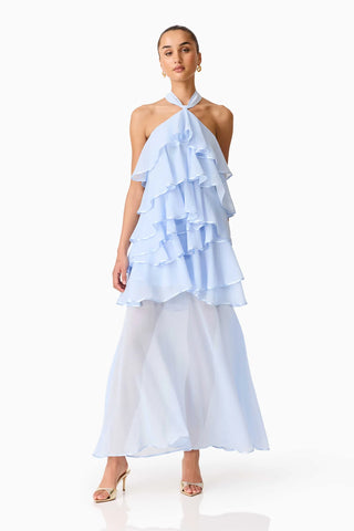Elliatt Eliane Halter Neck Maxi Dress in Blue