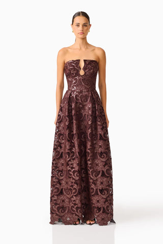 Elliatt Novelle Sweetheart Maxi Dress in Chocolate Brown