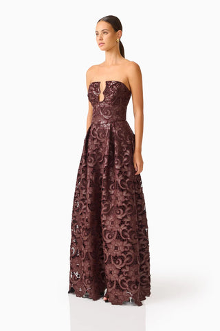 Elliatt Novelle Sweetheart Maxi Dress in Chocolate Brown