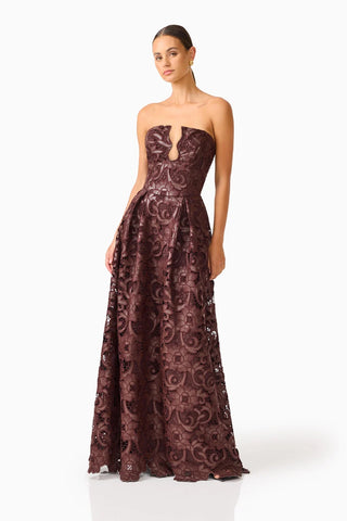 Elliatt Novelle Sweetheart Maxi Dress in Chocolate Brown