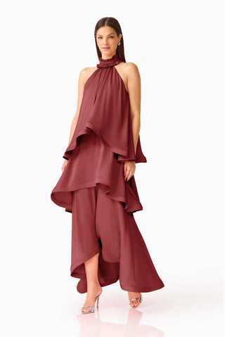 Elliatt Calista Tiered Gown in Burgundy