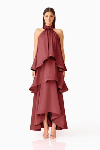 Elliatt Calista Tiered Gown in Burgundy