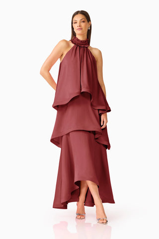 Elliatt Calista Tiered Gown in Burgundy