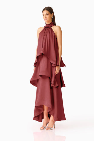Elliatt Calista Tiered Gown in Burgundy