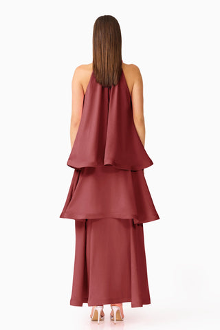 Elliatt Calista Tiered Gown in Burgundy