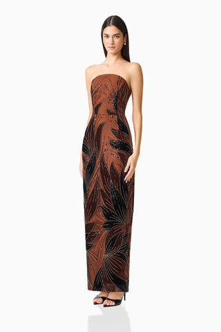 Elliatt Giada Column Gown Dress in Chocolate Brown