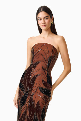 Elliatt Giada Column Gown Dress in Chocolate Brown