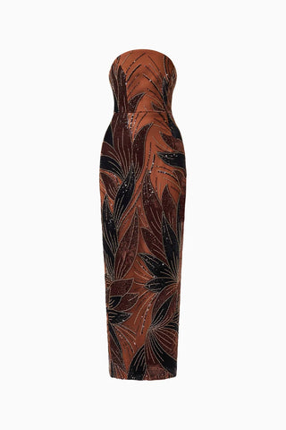Elliatt Giada Column Gown Dress in Chocolate Brown