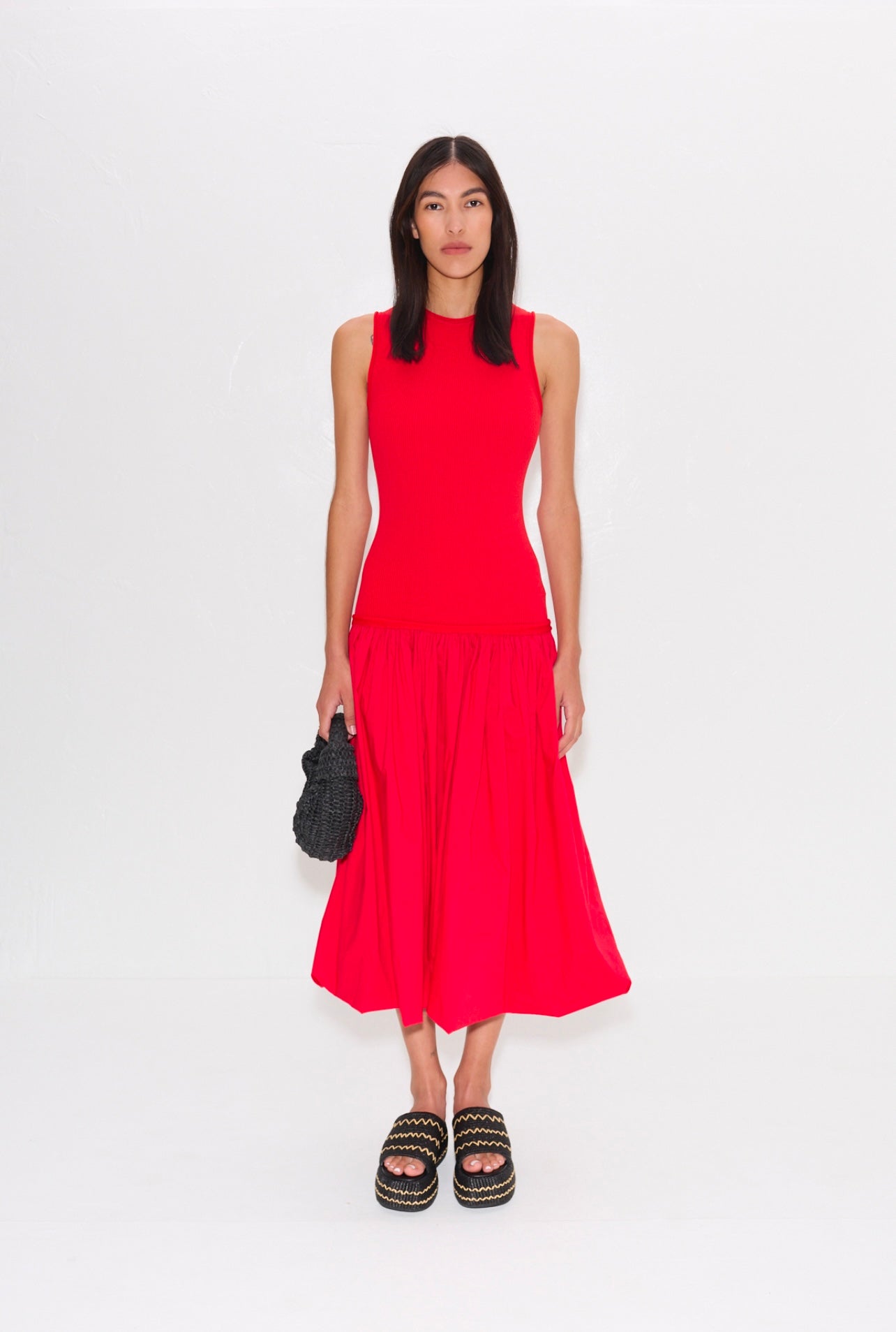 simon miller red dress SIMONMILLER Otto Knit Poplin Combo Dress | Red | Size XL