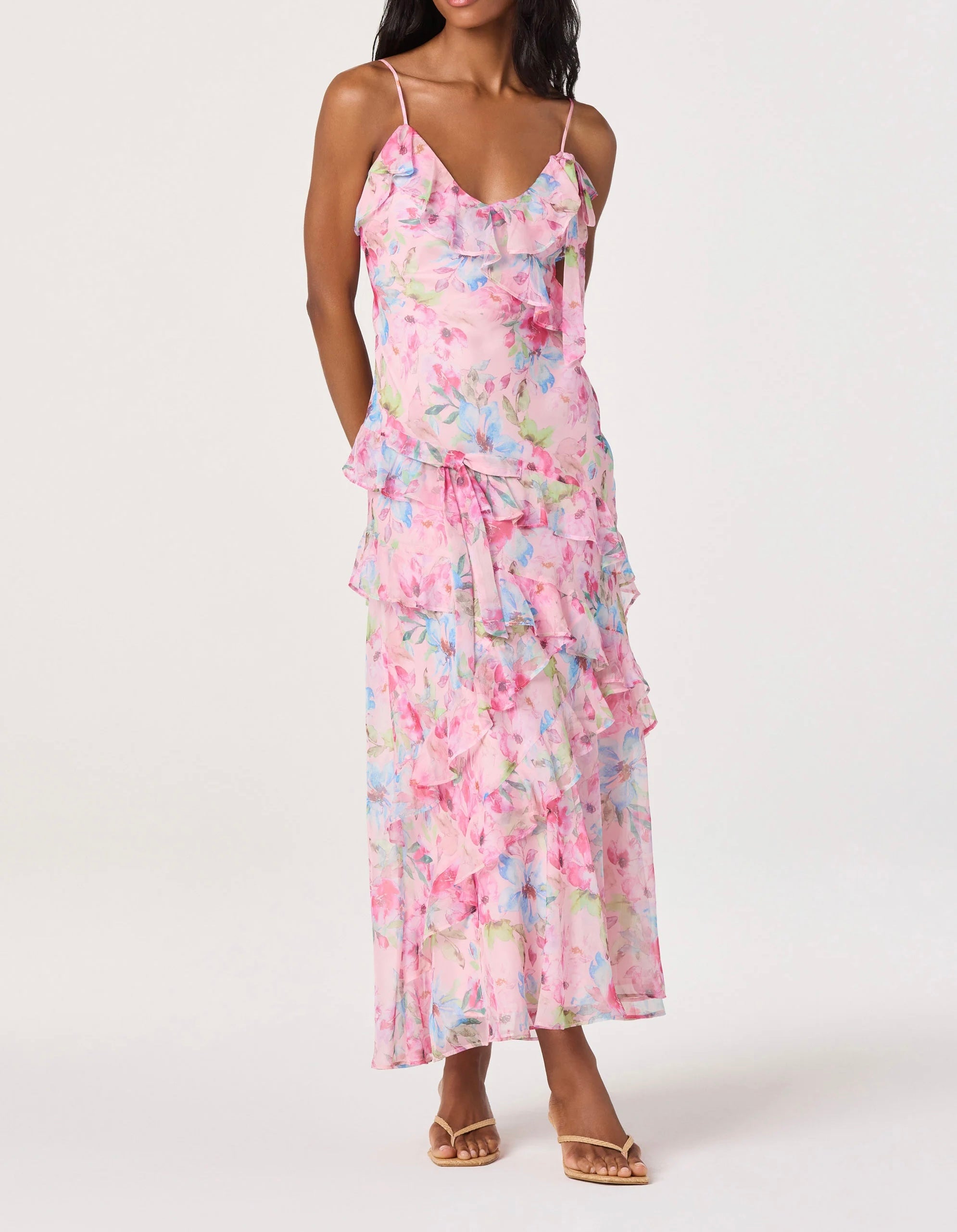 ASTR The Label Amiya Chiffon Maxi in Pink Floral – TrenLend