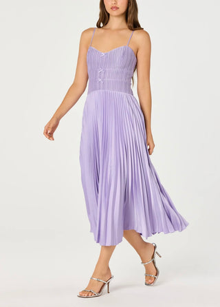 ASTR The Label Shionagh Satin Bow-Detail Pleated Midi Dress