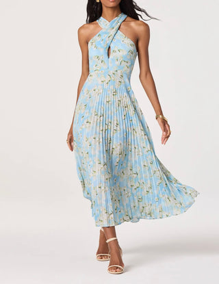 ASTR The Label Samantha Plissé Halter Midi Dress