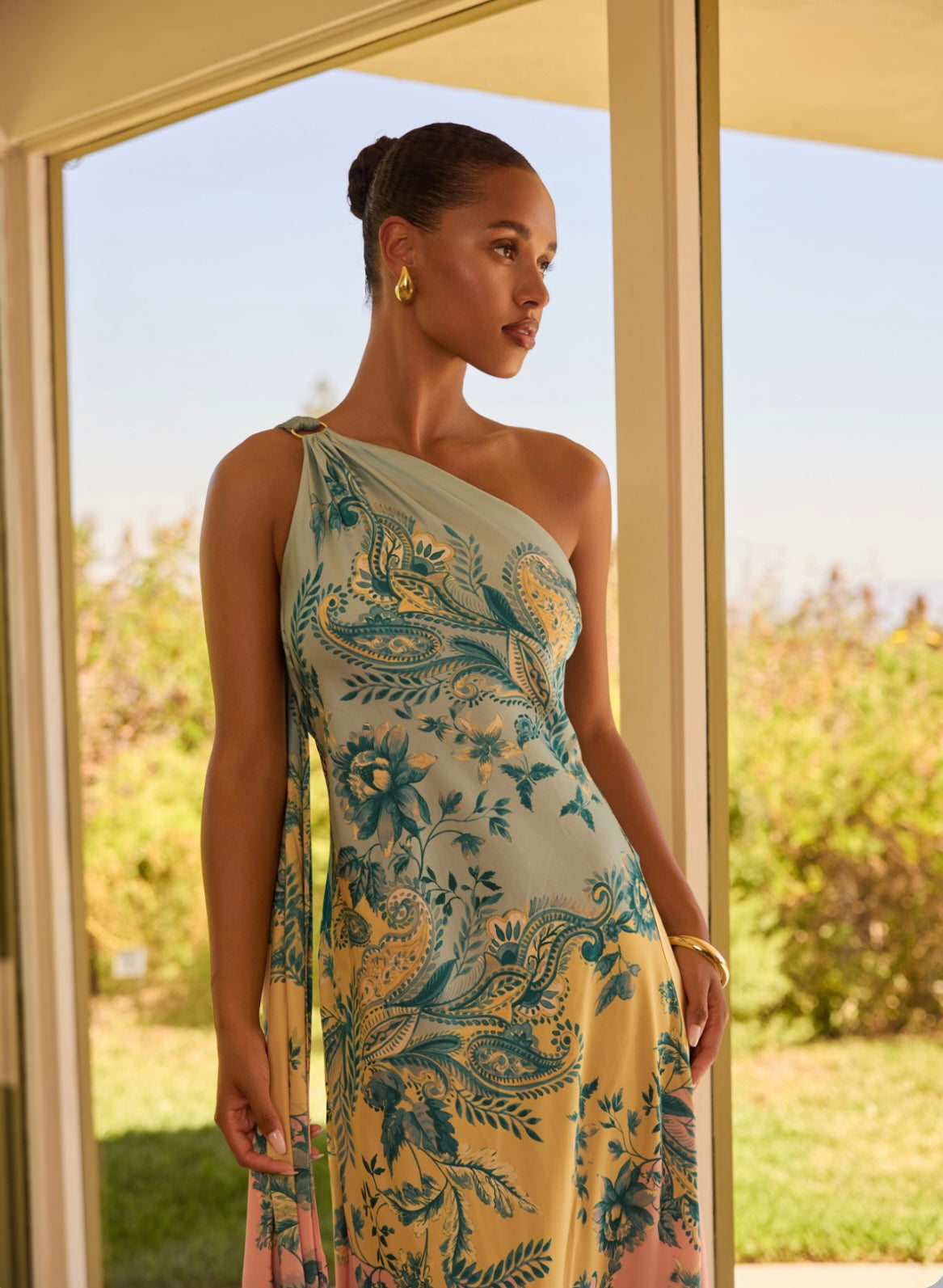 hemant & nandita kavi one-shoulder satin maxi dress HEMANT AND NANDITA Abira One Shoulder Maxi Dress in Pink