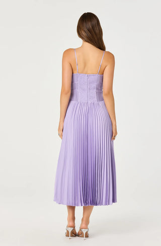 ASTR The Label Shionagh Satin Bow-Detail Pleated Midi Dress