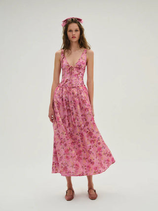 For Love and Lemons Blurred Rose Midi Dress