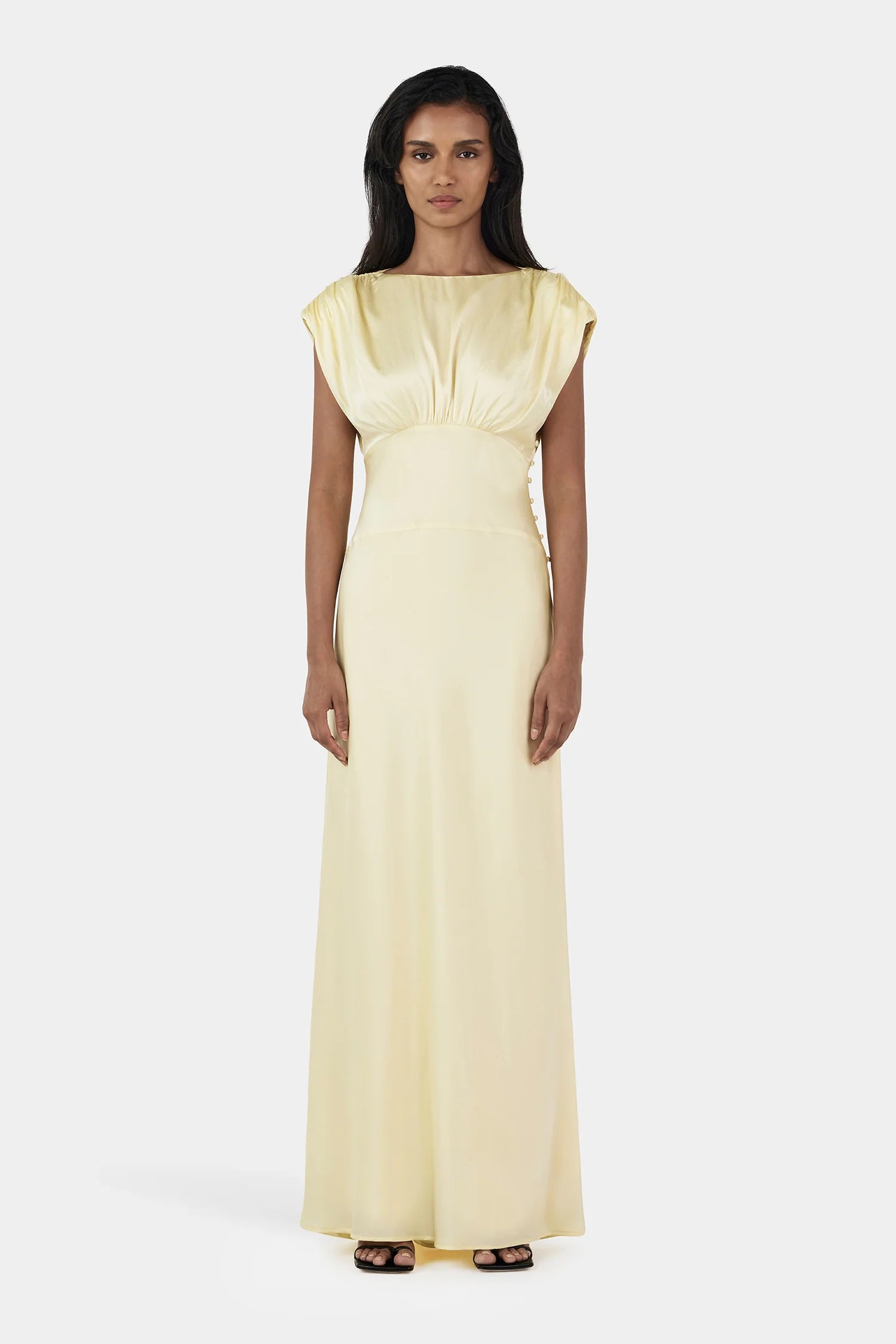 butter silk dress Sheridan Butter-Cream high neck maxi dress in Silk Satin