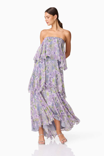 chinese dress ladies Elliatt Milena Strapless Maxi Dress in Purple Floral – TrenLend