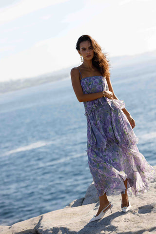 Elliatt Milena Strapless Maxi Dress in Purple Floral