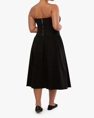 Woman wearing the WeWoreWhat Strapless Corset Midi Dress