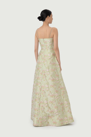 Sau Lee Andrea Brocade Gown in Pastel Pastachio