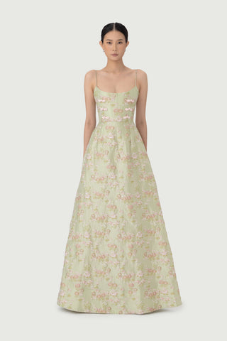 Sau Lee Andrea Brocade Gown in Pastel Pastachio