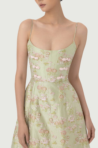 Sau Lee Andrea Brocade Gown in Pastel Pastachio