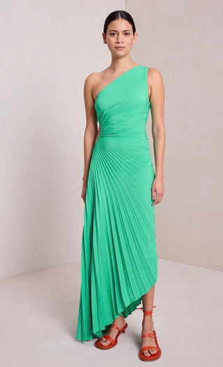 Woman in green A.L.C maxi dress