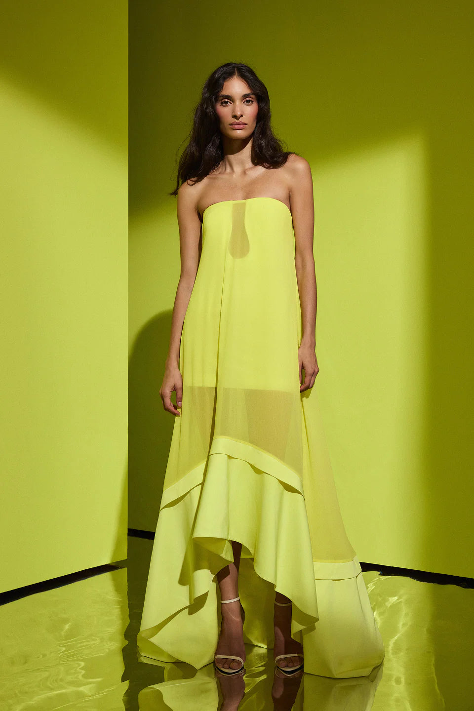 bcbg neon green dress Twist And Drape Combo Dress Citrine / XL
