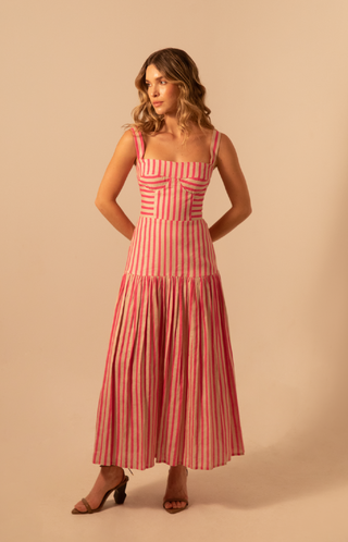 Kleid Aithana Maxi in Magenta Stripe