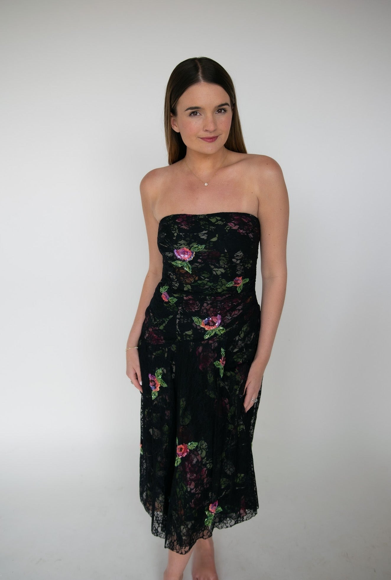 Nicole Miller strapless Lace and Sequin Maxi