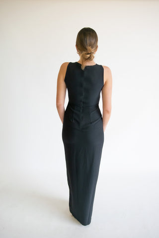 Vesper Polly Black Asymmetrical Detail Maxi Dress