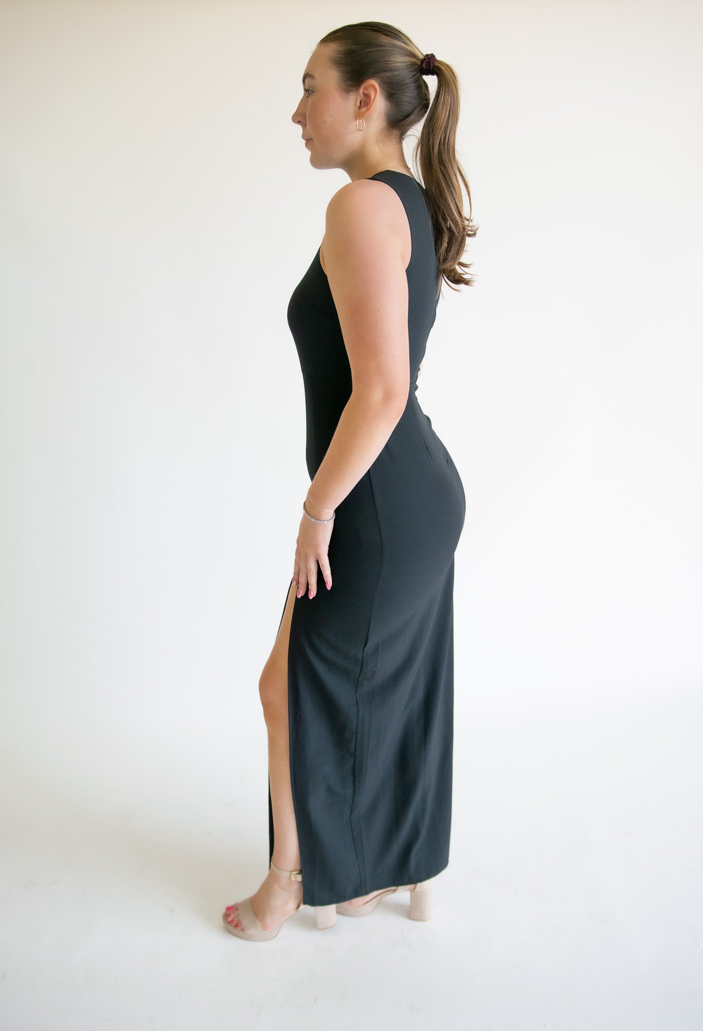 Polly Black Asymmetrical Detail Maxi Dress